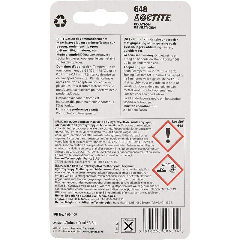 Fixation BlocPresse Produit d'Assemblage Haute 648 (5 ml) - Loctite 1804409 Vert