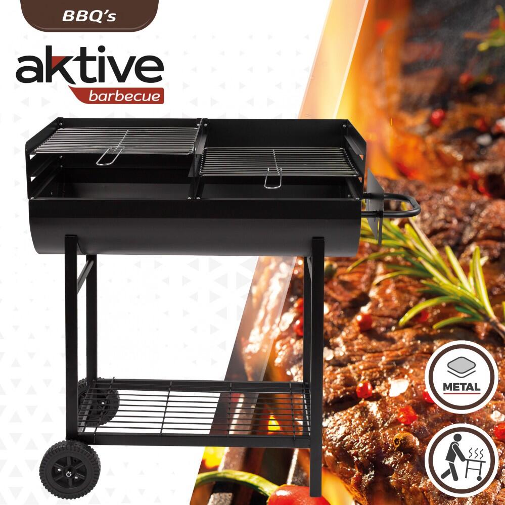 Barbacoa carbón portátil con doble parrilla y asa Aktive 2/7