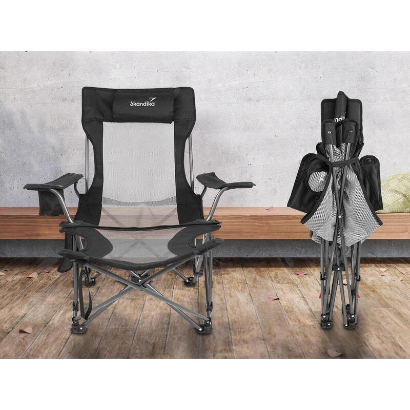 Krzesło kempingowe składane Toras do 120 kg, z podnóżkiem i regulowanym oparciem