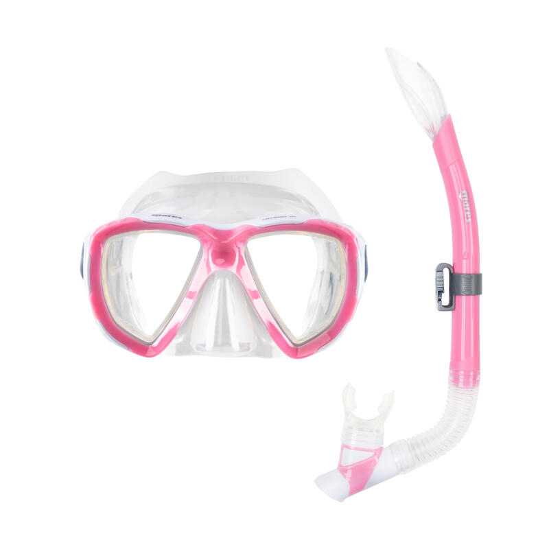 Masque et Tuba de Snorkeling Combo Trygon Jr. Enfant Rose Blanc Transparent