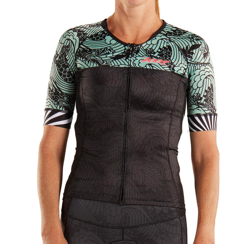 Maillot Triatlon Manga corta Mujer ZOOT Tokio Negro Estampado