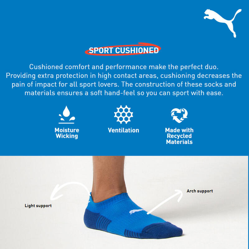 PUMA Sport gepolsterte Quarter-Socken 6er-Pack Blau