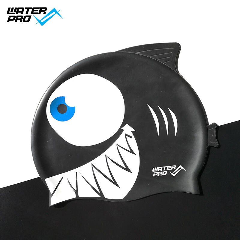 Kids Silicone Cartoon Swim Cap - Black