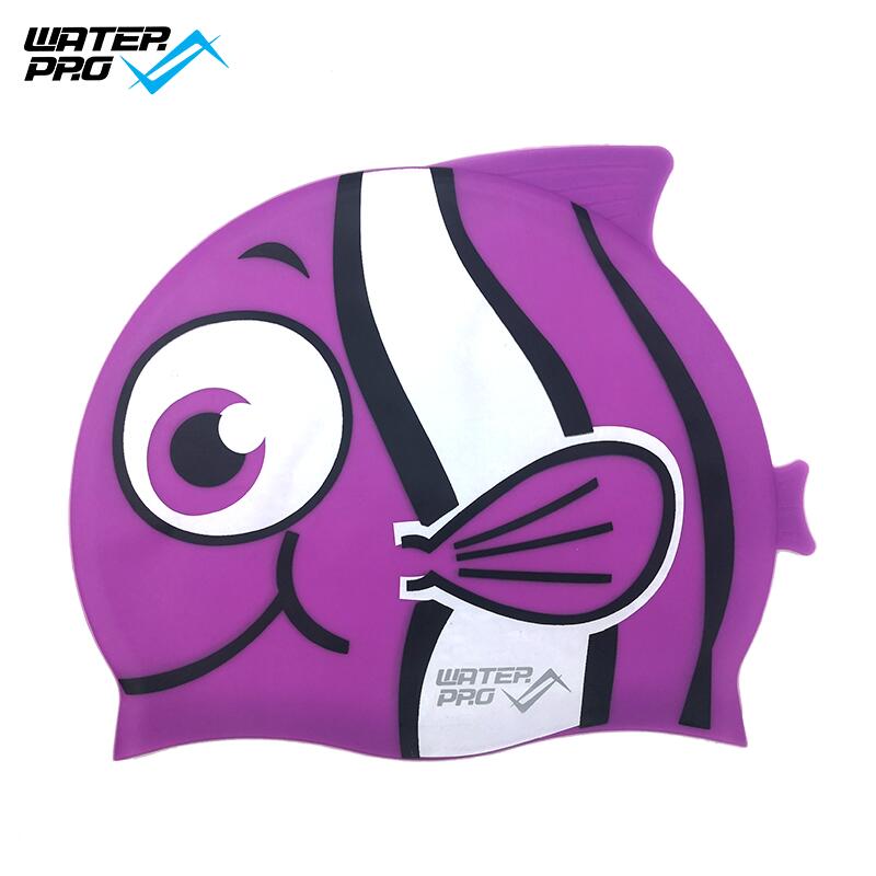 Kids Silicone Cartoon Swim Cap - Black