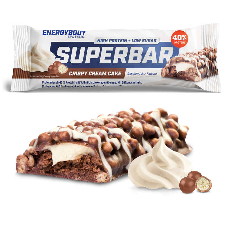Superbar Eiweißriegel, 40% Protein, low sugar, Crispy Cream Cake, 50 g