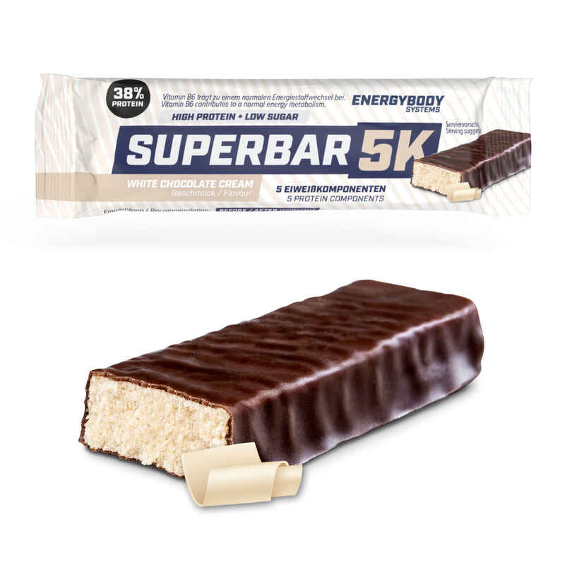 Superbar 5K Eiweißriegel, 38% Protein, low sugar, White Chocolate Cream, 50 g