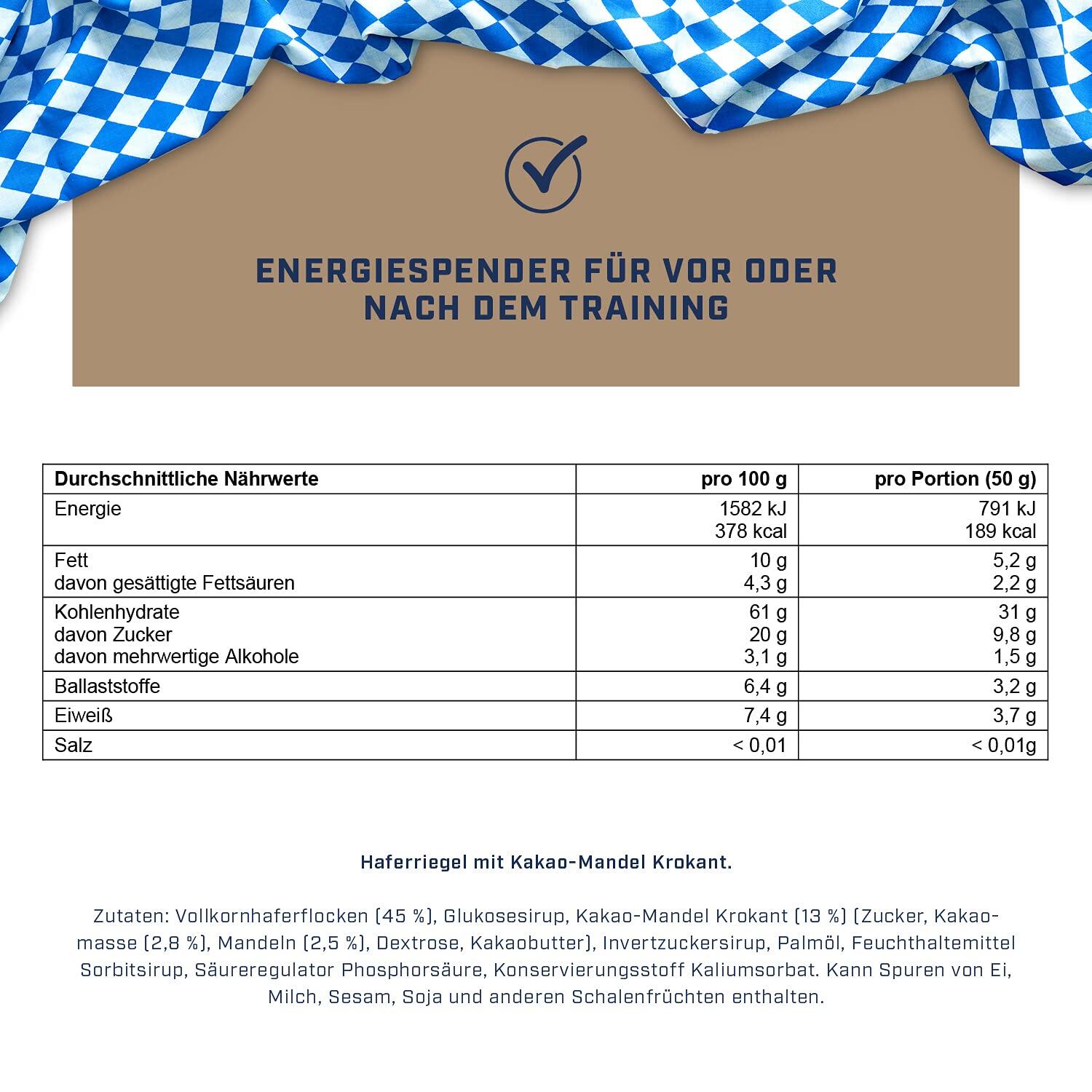 Bavarian Bar Kakao-Mandel Krokant, Energieriegel Haferriegel, 24 x 50 g 3/4