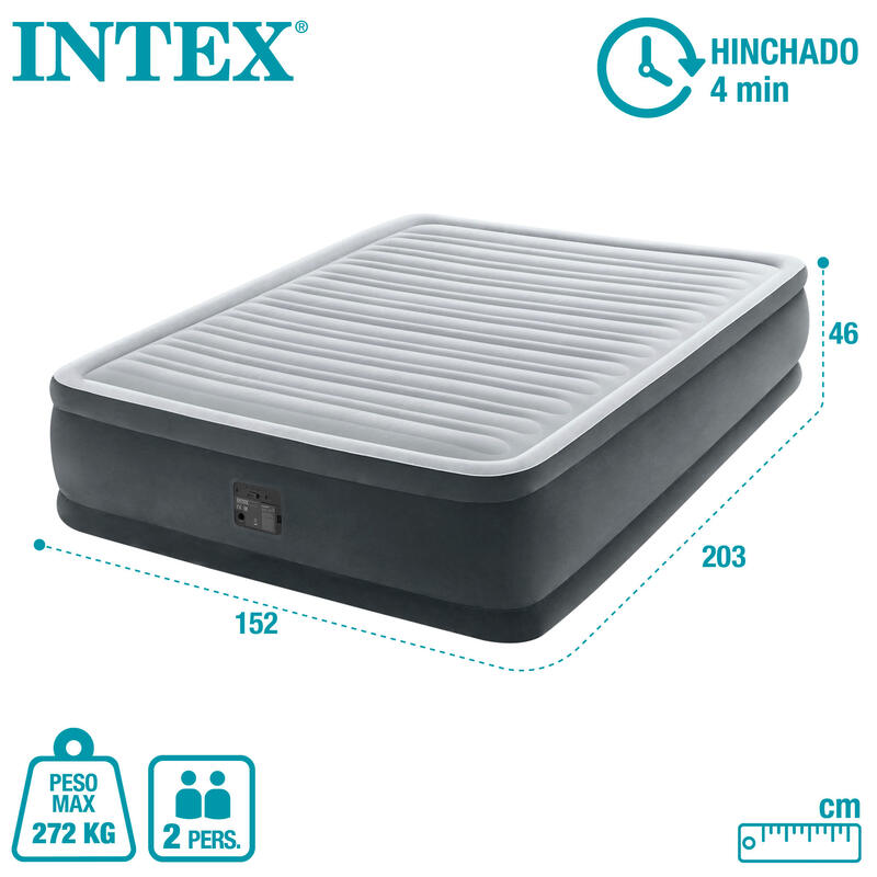 Intex 64414ND - Materasso Comfort Plush Elevated Autogonfiante, 152x203x46 cm