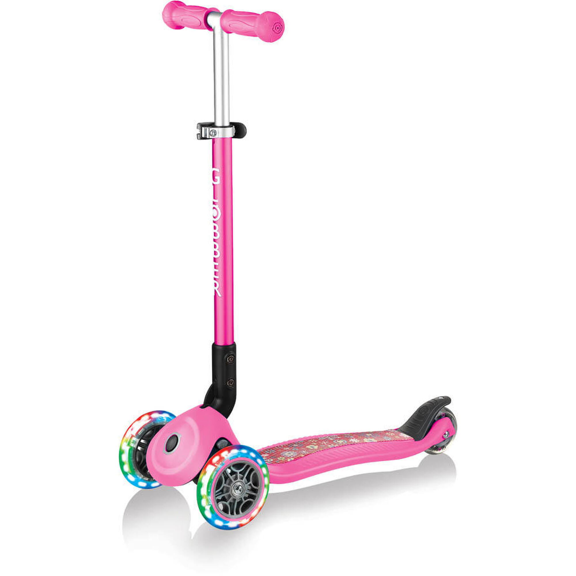 GLOBBER Scooter Mini Scooter  Primo Foldable Fantasy Lights  Neon pink flowers