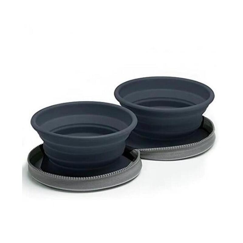 Outdoor Camping Collapsible Twin Dog Bowls - Grey/Navy
