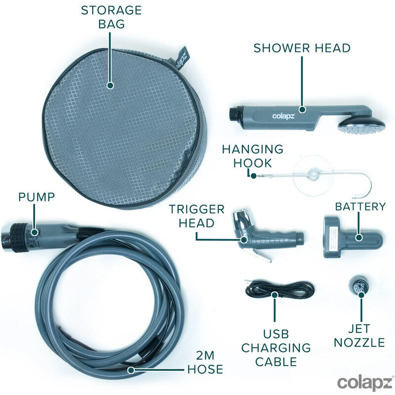 Outdoor Camping 12v Portable Rechargeable Travel Shower (3in1) - Grey