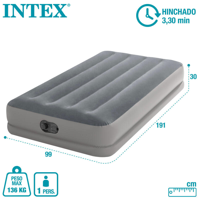 Intex 64112 - Materasso Prestige Mid-Rise Singolo, Pompa USB, 99x191x30 cm
