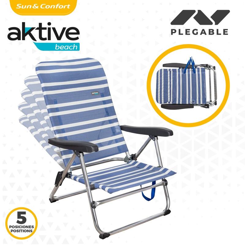Saving pack 2 cadeiras de praia anti-inclinação multiposições 47x50x85cm Aktive