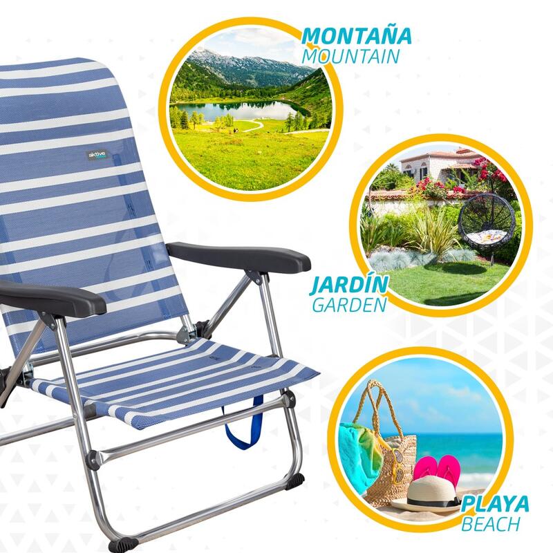 Pack ahorro 2 sillas playa Mykonos multiposición antivuelco 47x50x85 cm Aktive