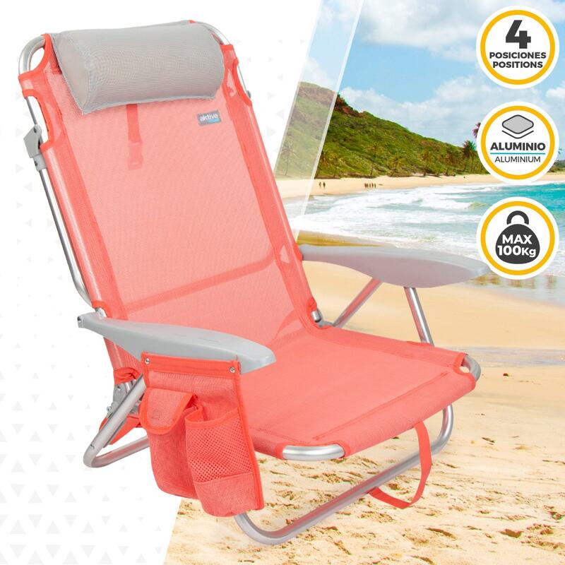 Pack ahorro 2 sillas playa Flamingo multiposición c/cojín y bolsillo 51x45x76 cm