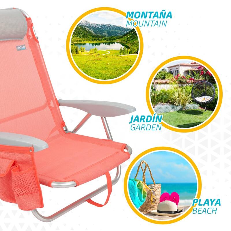 2 cadeiras de praia multiposições Flamingo com almofada 51x45x76cm Aktive