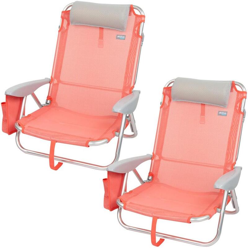 Pack ahorro 2 sillas playa Flamingo multiposición c/cojín y bolsillo 51x45x76 cm