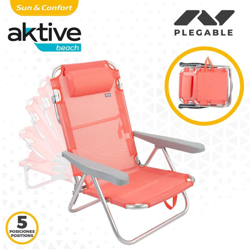 Pack ahorro 2 sillas playa Flamingo multiposición c/cojín 48x46x84 cm Aktive