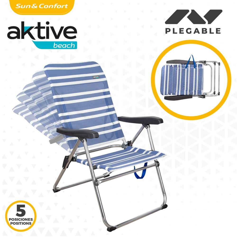 AKTIVE - Lot de 2 Chaises de Plage Pliantes Mykonos, Multipositions 46,5x63x93cm 3/7