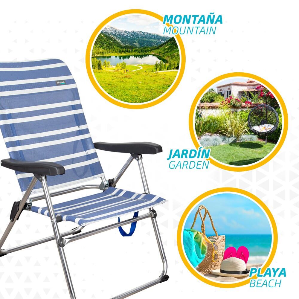 AKTIVE - Lot de 2 Chaises de Plage Pliantes Mykonos, Multipositions 46,5x63x93cm 5/7