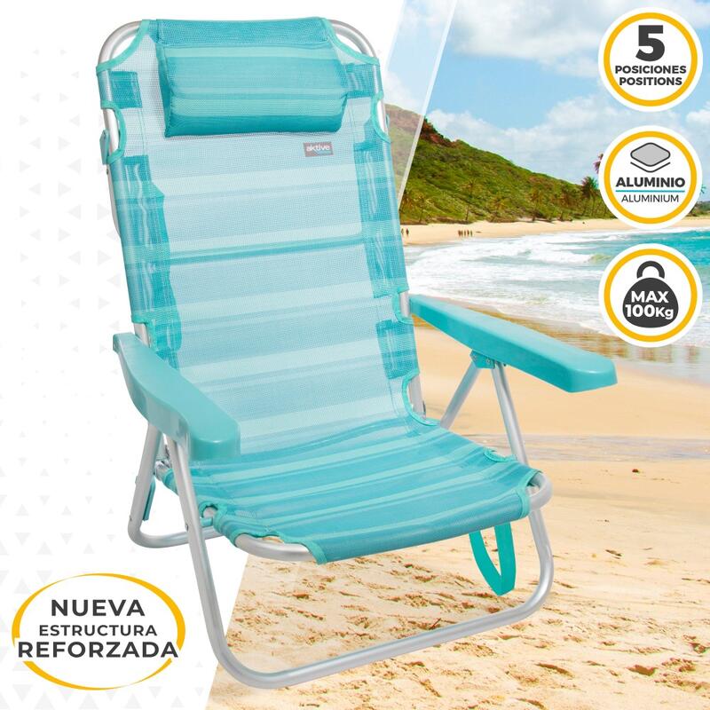 Saving pack 2 cadeiras de praia multiposições com almofada 48x46x84cm Aktive