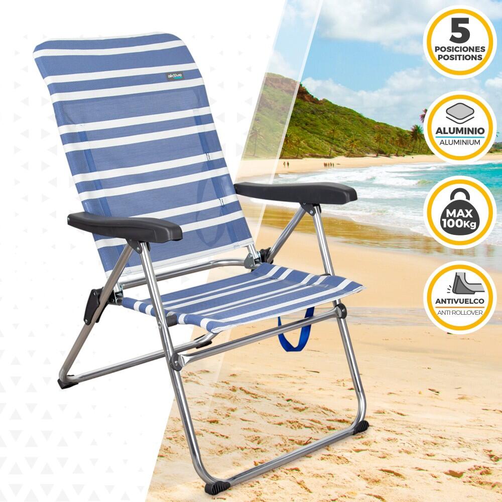 AKTIVE - Lot de 2 Chaises de Plage Pliantes Mykonos, Multipositions 46,5x63x93cm 2/7