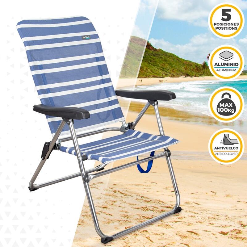 Pack ahorro 2 sillas playa Mykonos multiposición antivuelco 47x63x93 cm Aktive