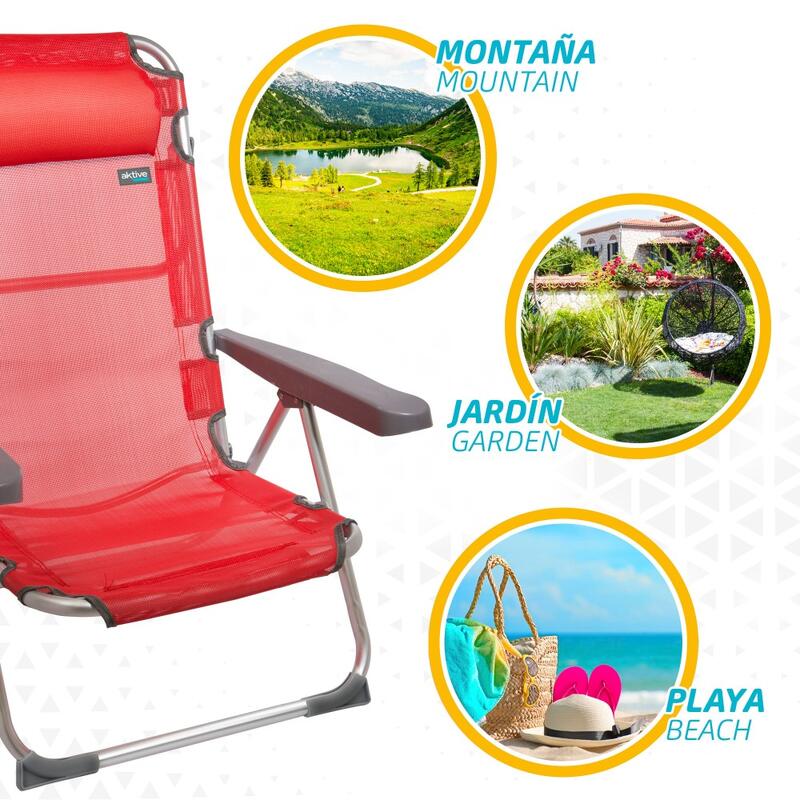 Pack ahorro 2 sillas playa Menorca multiposición c/cojín 48x60x90 cm Aktive