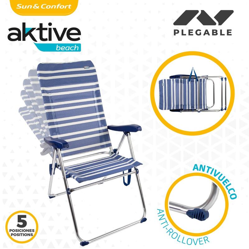 2 cadeiras de praia anti-queda multiposições Mykonos 47x66x108 cm Aktive