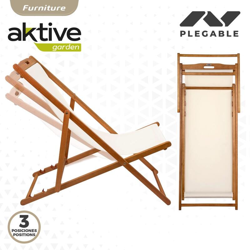 Cadeira de praia dobrável de madeira de acácia Aktive
