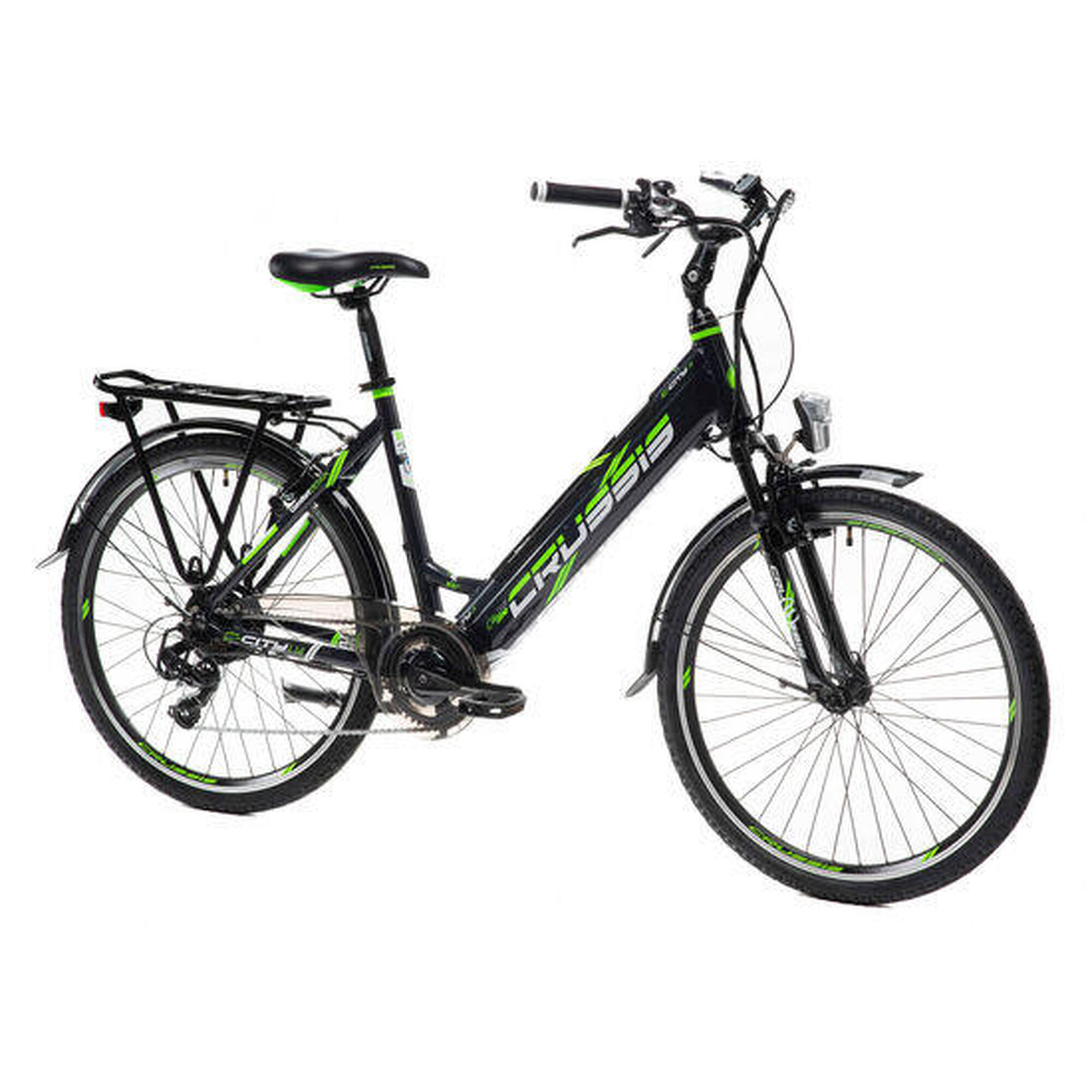 Crussis e-City 1.14 Step Through Hybrid Electric Bike, 17"  - Black/Green 1/1