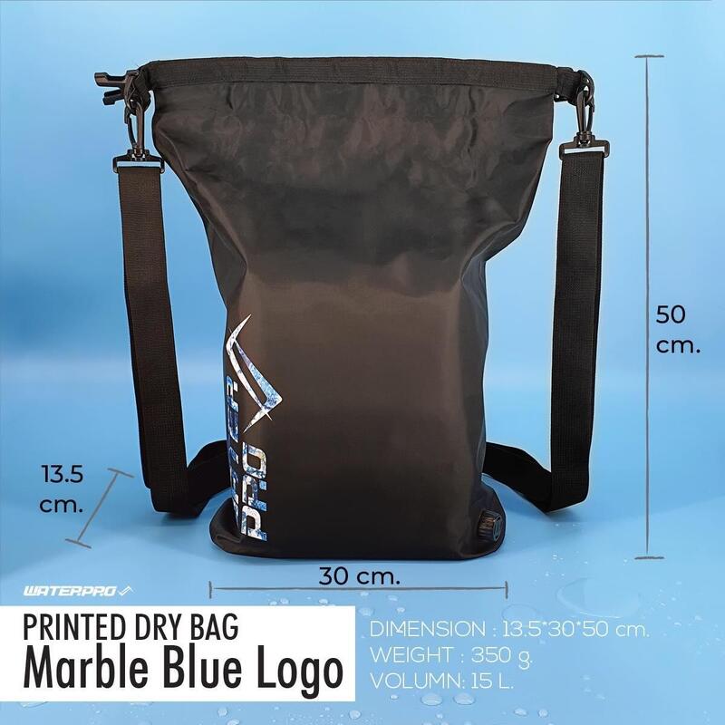 Printed Dry Bag 15L - Marble Blue Logo