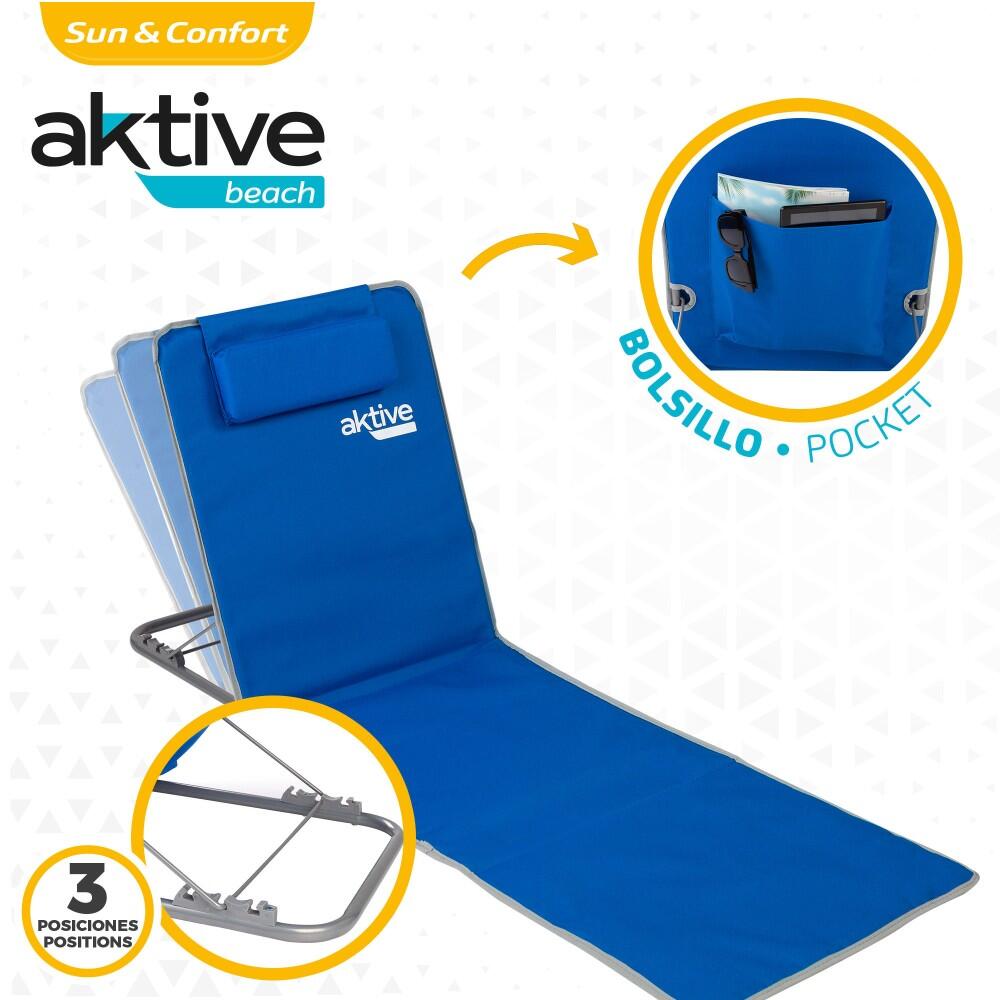 Tapis pliable avec dossier inclinable, coussin et pochette bleue Aktive 3/7