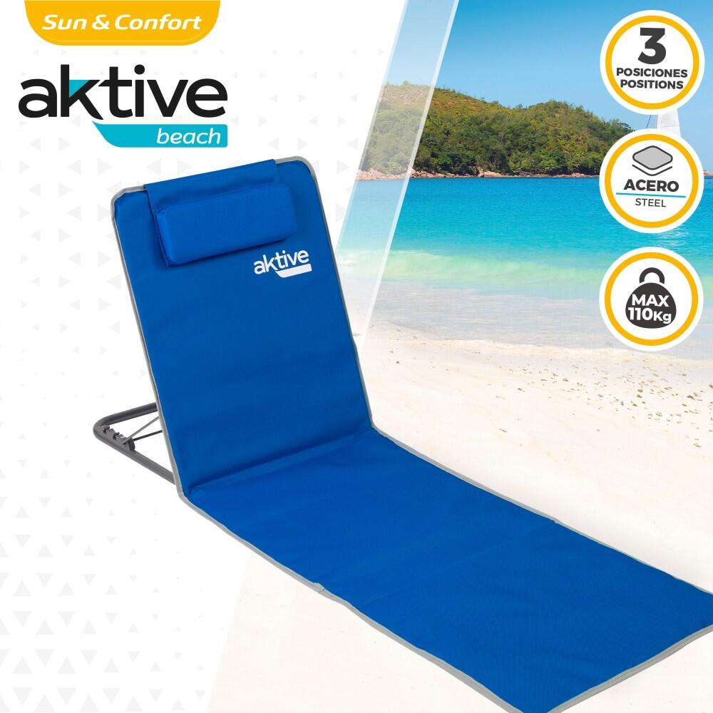 Tapis pliable avec dossier inclinable, coussin et pochette bleue Aktive 2/7