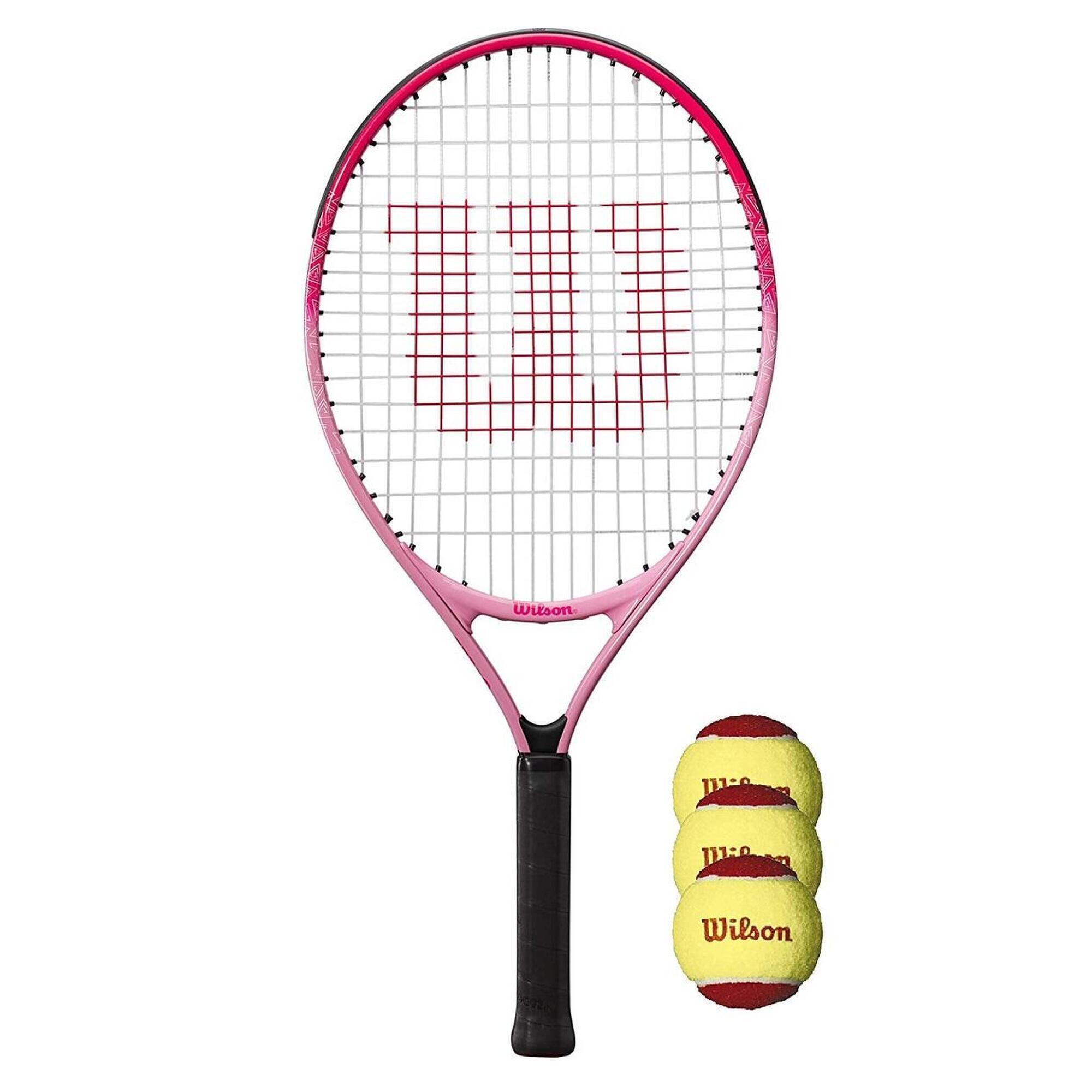 WILSON Wilson Burn Pink 25" Junior Tennis Racket + 3 Beginner Tennis Balls