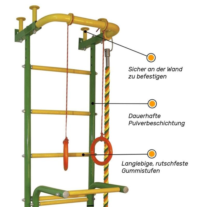 Sprossenwand "Akrobat - 2" Kletterwand Gelb - Grün Wandmontage und Deckenmontage