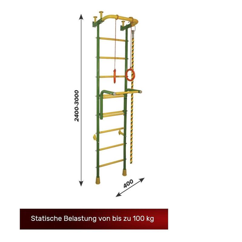 Sprossenwand "Akrobat - 2" Kletterwand Gelb - Grün Wandmontage und Deckenmontage
