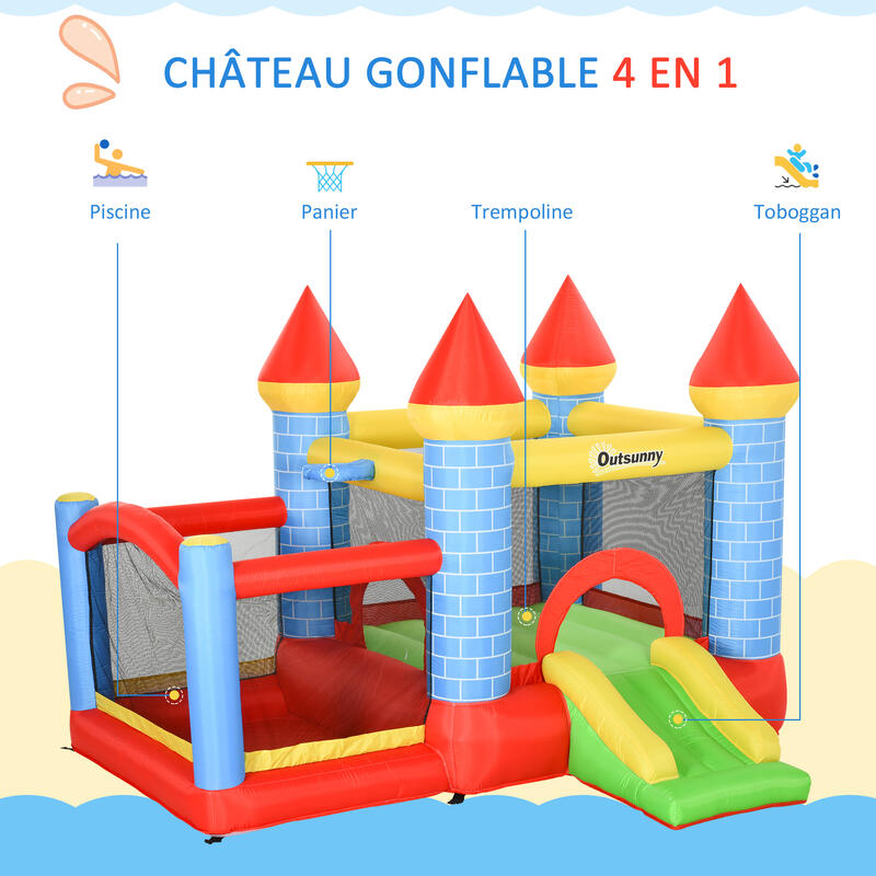 Château gonflable enfant - gonfleur, sac de transport - polyester multicolore