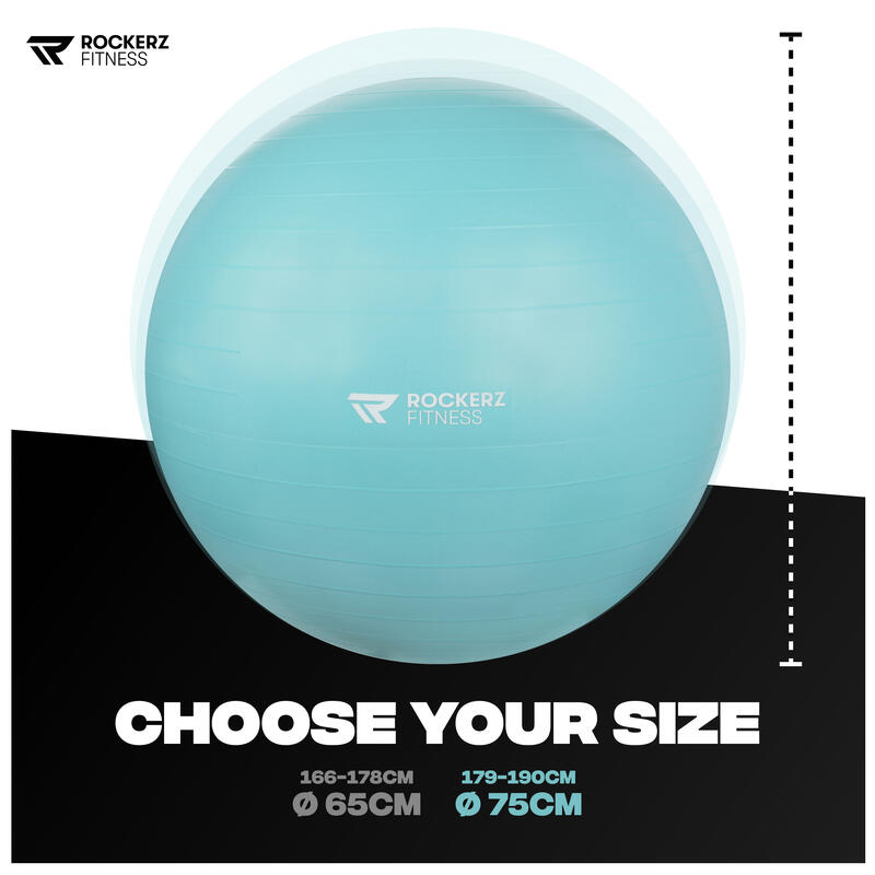Fitnessbal - Yoga bal - Gymbal - Zitbal - 75 cm - Kleur: Turquoise