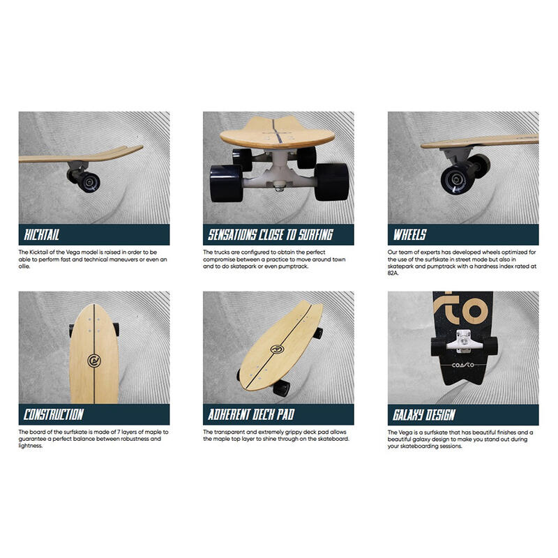 Surfskate Skateboard - Vega 30 - 76x24 cm