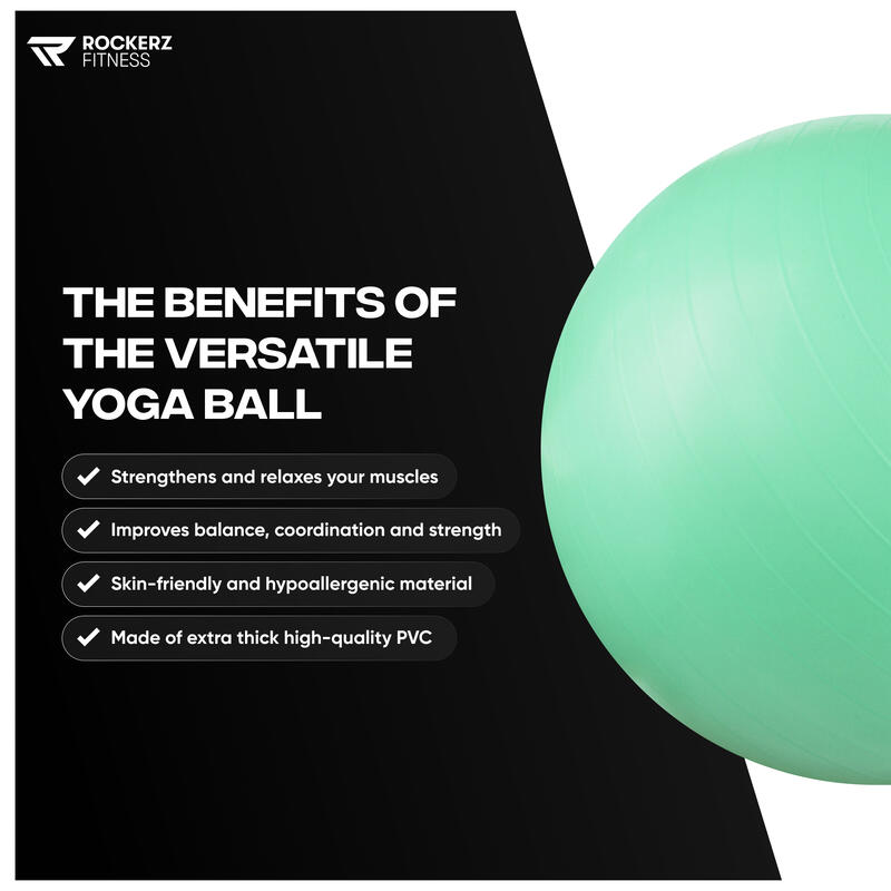 Palla da yoga con pompa - Palla da fitness - Verde menta - 75cm