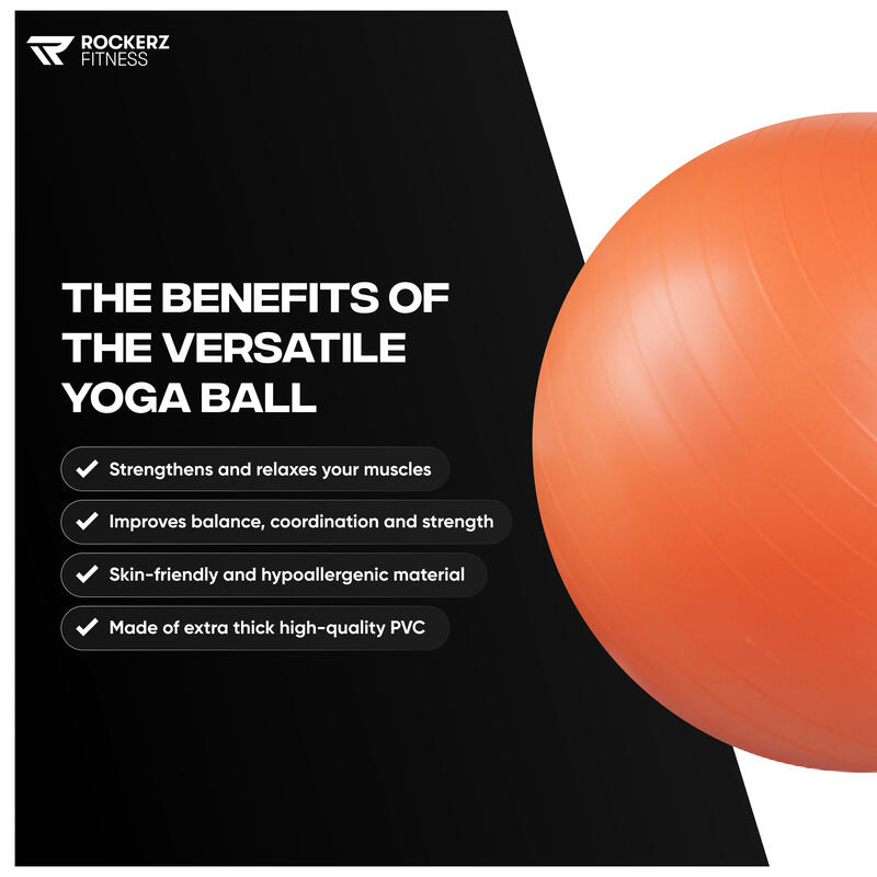 Bola de Pilates e Yoga com bomba laranja - 75cm