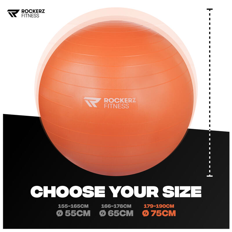 Fitnessbal - Yoga bal - Gymbal - Zitbal - 75 cm - Kleur: Oranje