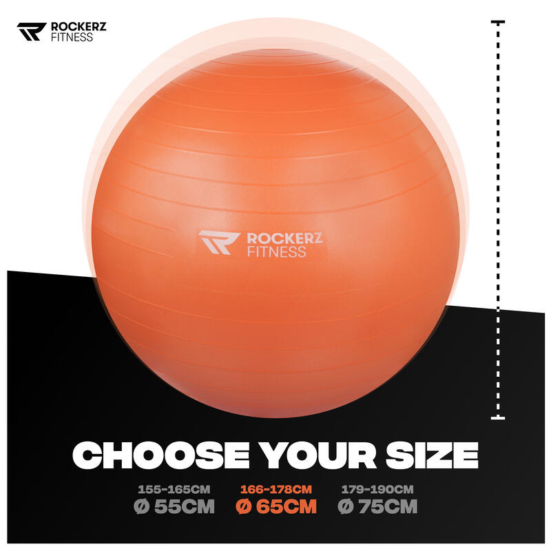 Bola de Pilates e Yoga com bomba laranja - 65cm