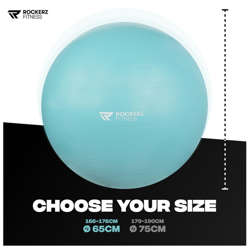 bola de yoga com bomba - bola de Pilates - bola de fitness - Turquoise - 65cm