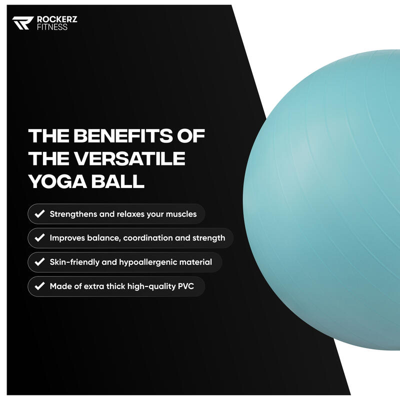 Fitnessbal - Yoga bal - Gymbal - Zitbal - 75 cm - Kleur: Turquoise