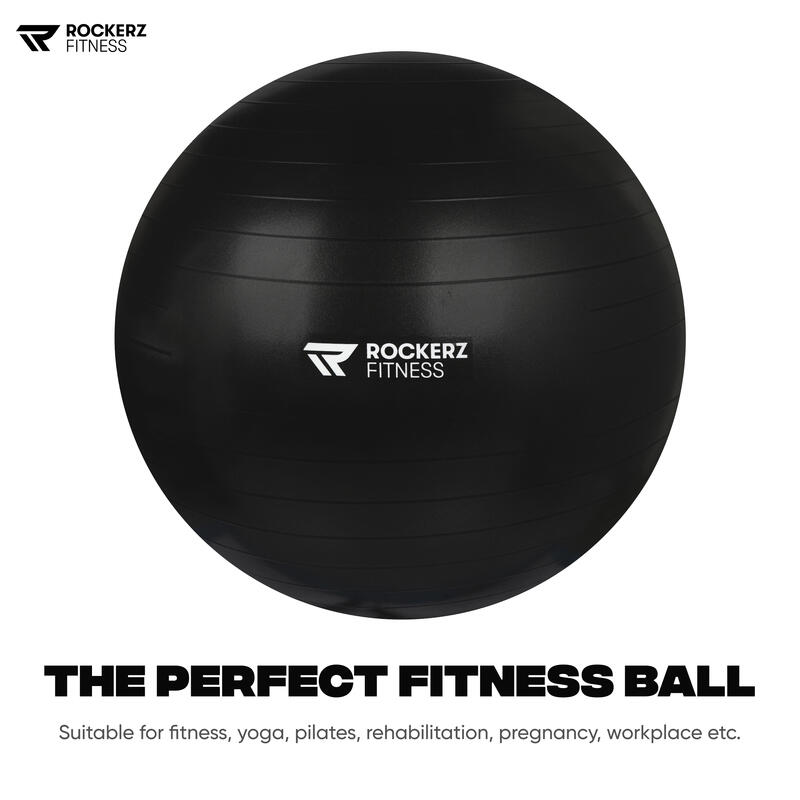 Bola de Pilates e Yoga com bomba preto - 65cm