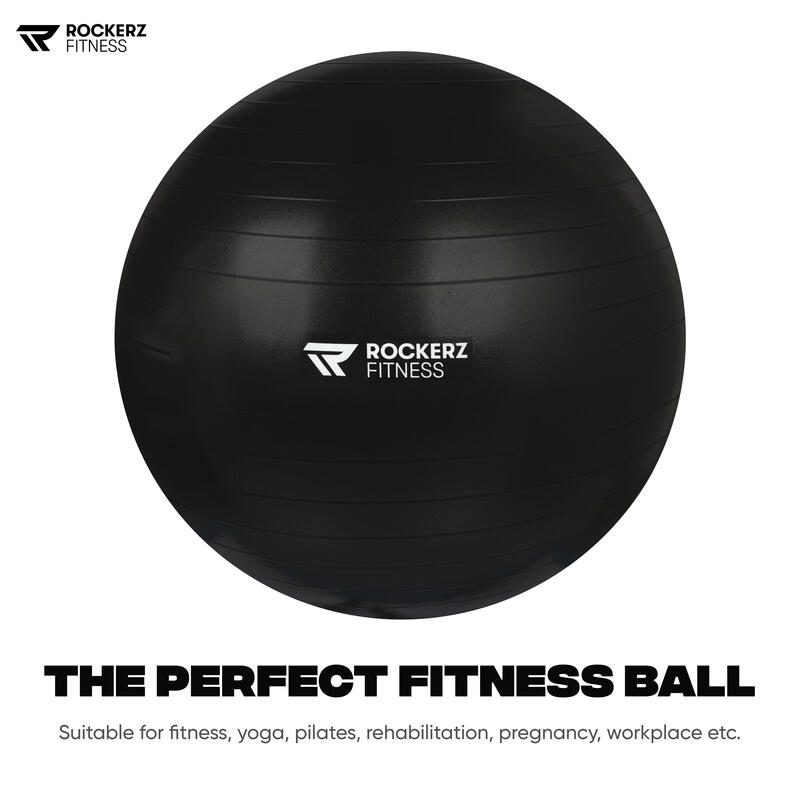 Bola de Pilates e Yoga com bomba preto - 75cm