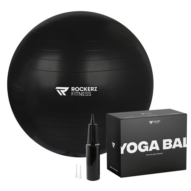Ballon de yoga avec pompe - Ballon de Pilates - Ballon de fitness - 65cm - Noir