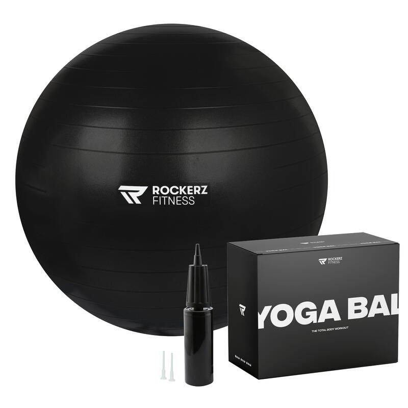 Bola de Pilates e Yoga com bomba preto - 65cm